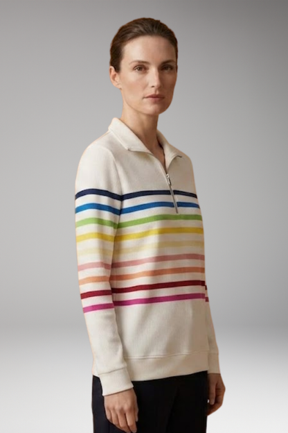 Women's Striped Half-Zip Sweatshirt with Cotton-Blend Fabric and Stand Collar 3
