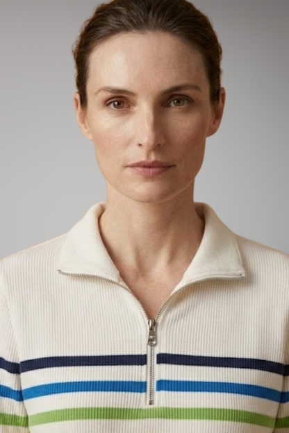 Women's Striped Half-Zip Sweatshirt with Cotton-Blend Fabric and Stand Collar 4