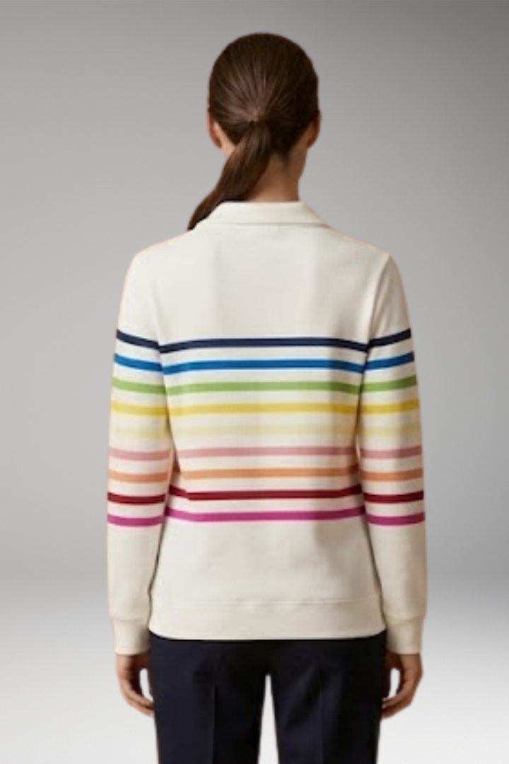 Women's Striped Half-Zip Sweatshirt with Cotton-Blend Fabric and Stand Collar 5