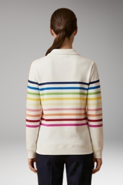 Women's Striped Half-Zip Sweatshirt with Cotton-Blend Fabric and Stand Collar 5