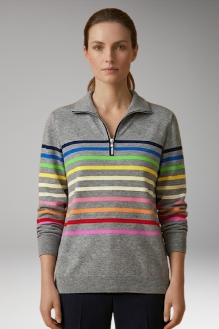 Women's Striped Half-Zip Sweatshirt with Cotton-Blend Fabric and Stand Collar 6