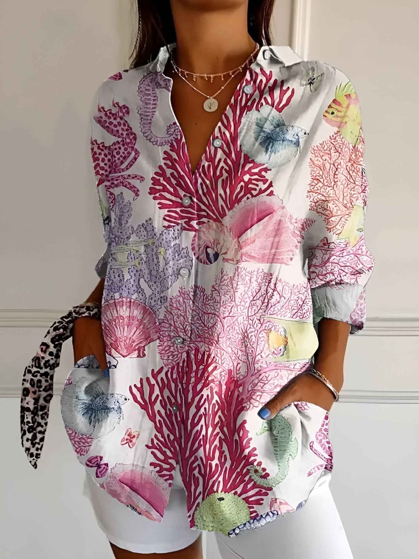 Women's Stylish Printed Button-Down Top 0