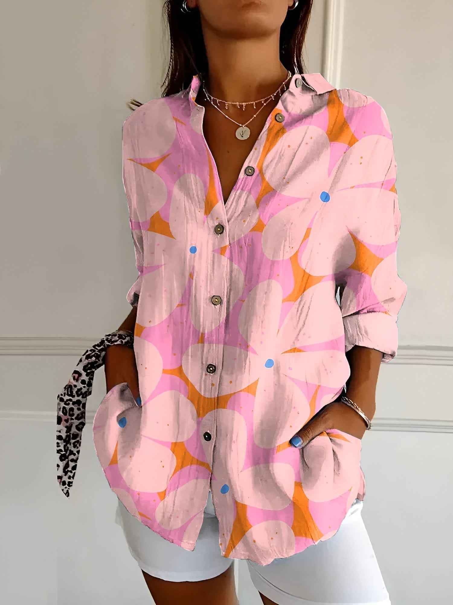 Women's Stylish Printed Button-Down Top 1