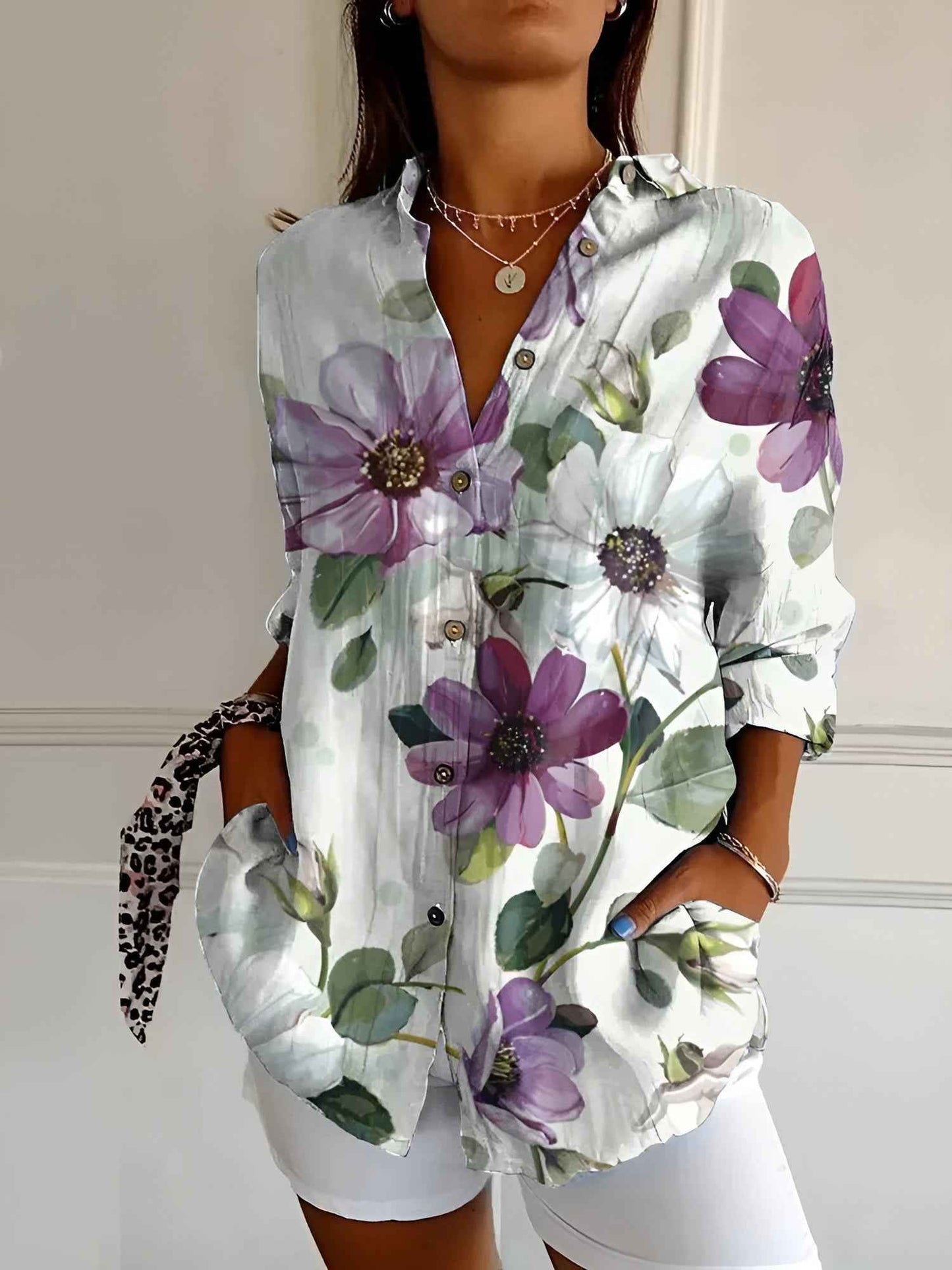 Women's Stylish Printed Button-Down Top 7