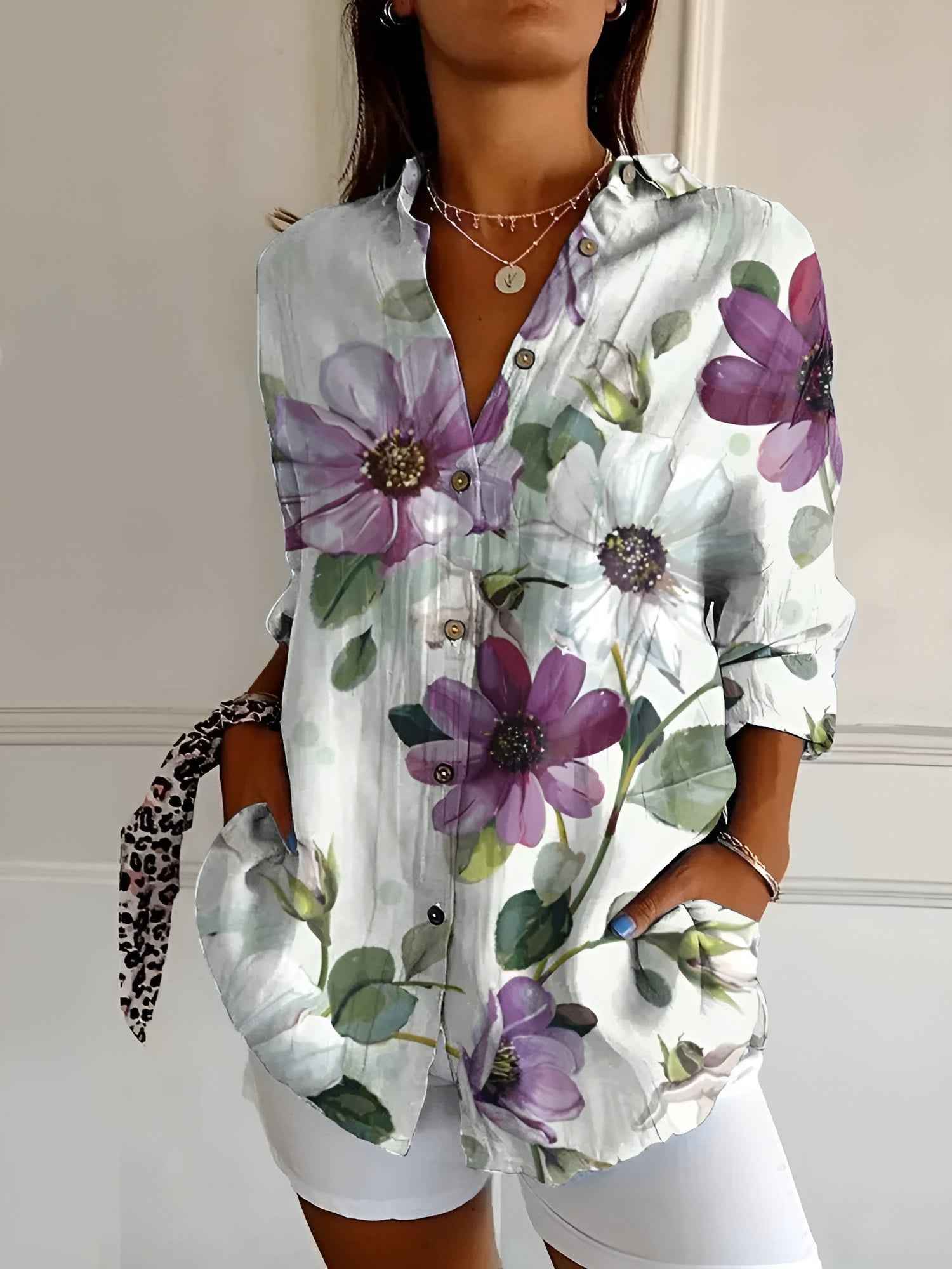 Women's Stylish Printed Button-Down Top 7
