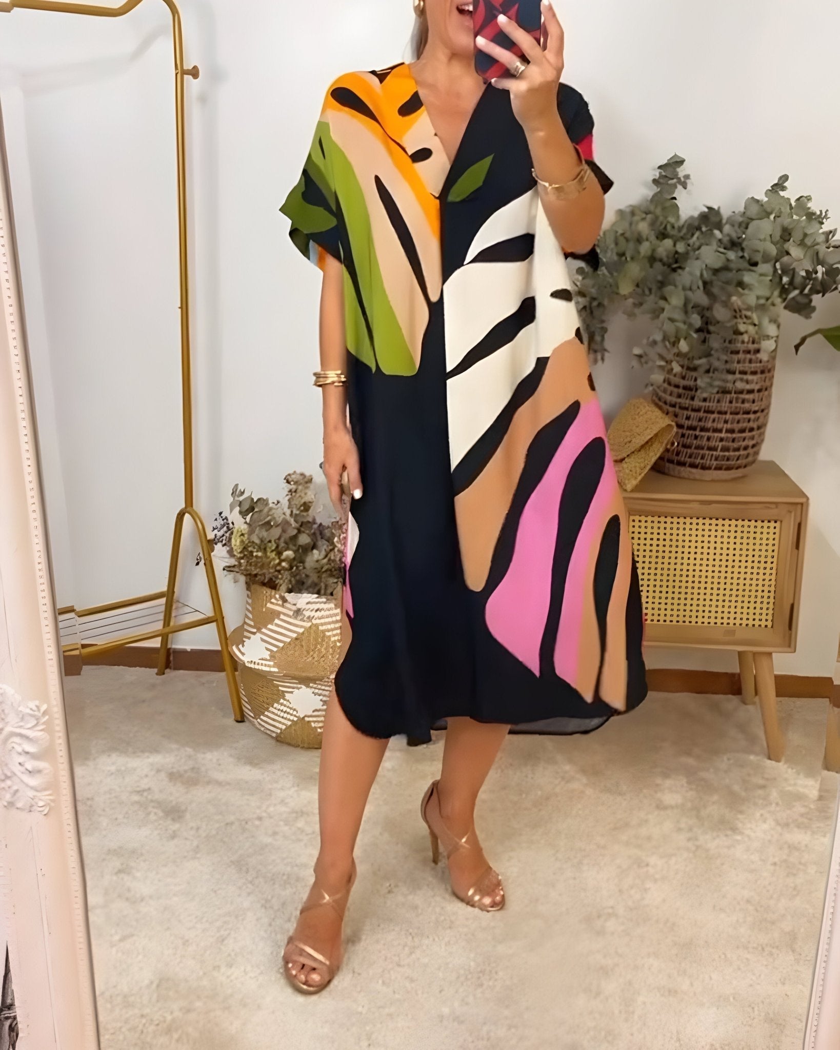 Women's Summer Dress | Abstract Midi V-Neck Midi 0