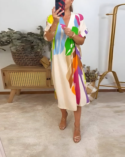 Women's Summer Dress | Abstract Midi V-Neck Midi 1