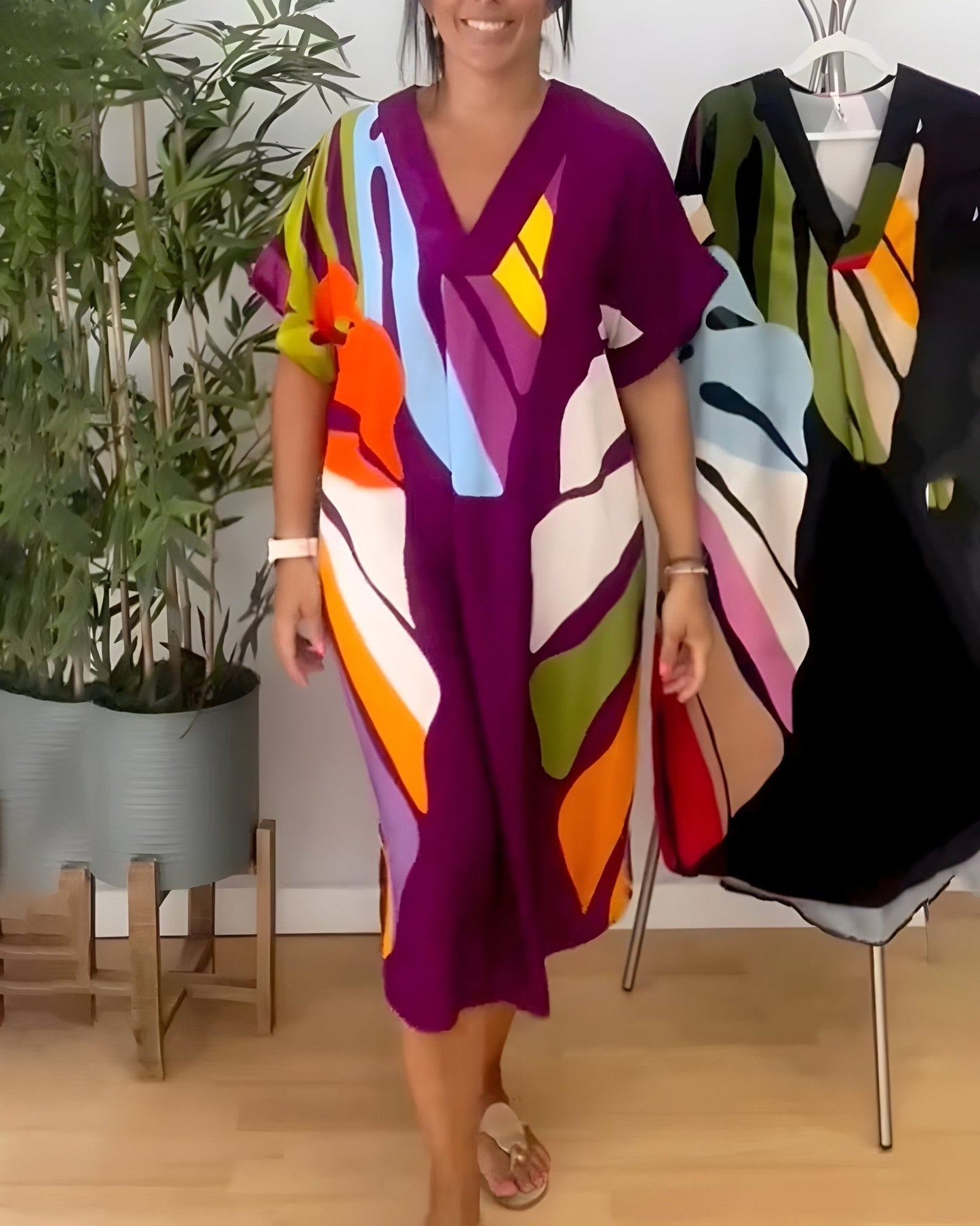 Women's Summer Dress | Abstract Midi V-Neck Midi 2