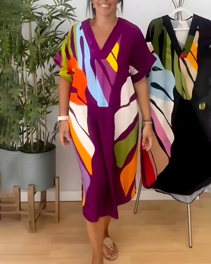 Women's Summer Dress | Abstract Midi V-Neck Midi 2