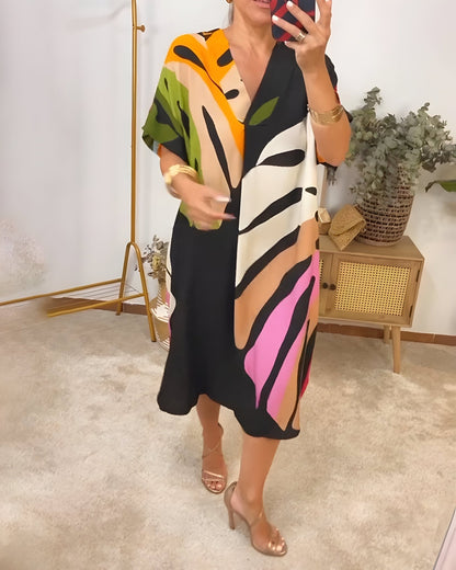 Women's Summer Dress | Abstract Midi V-Neck Midi 3