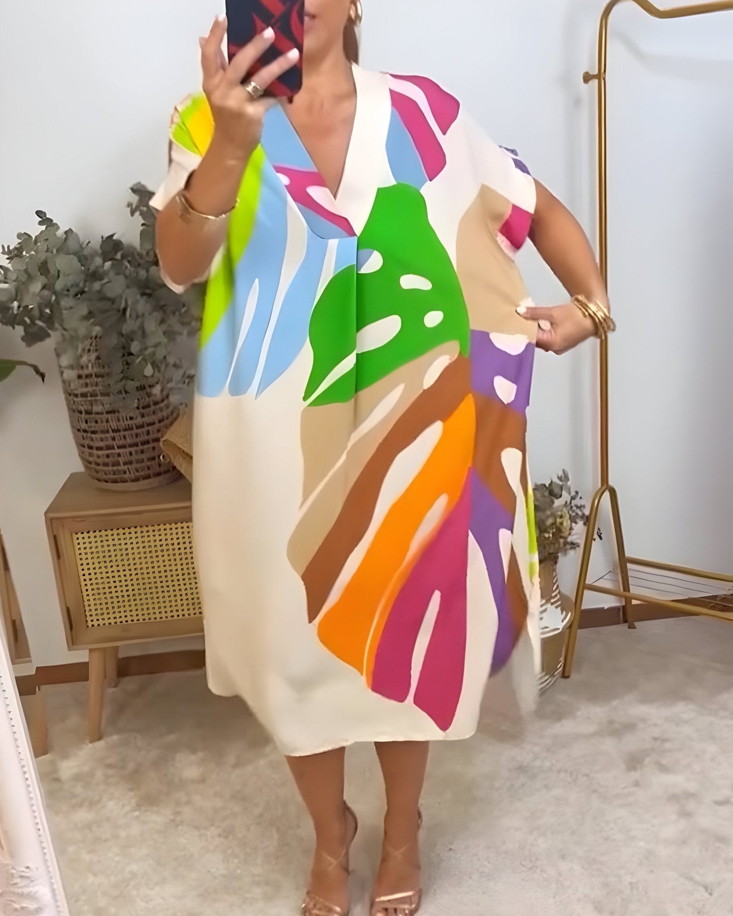 Women's Summer Dress | Abstract Midi V-Neck Midi 5