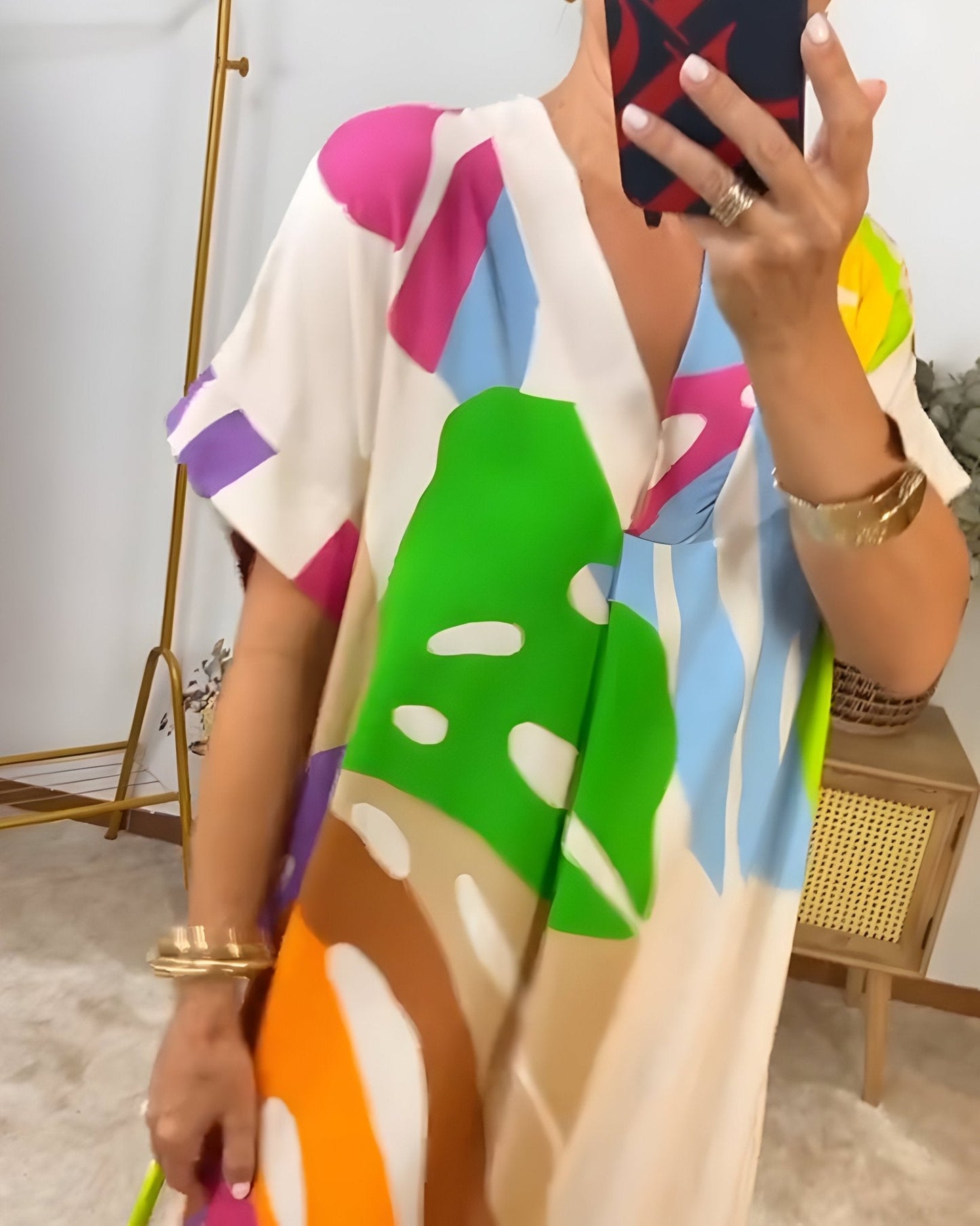 Women's Summer Dress | Abstract Midi V-Neck Midi 6