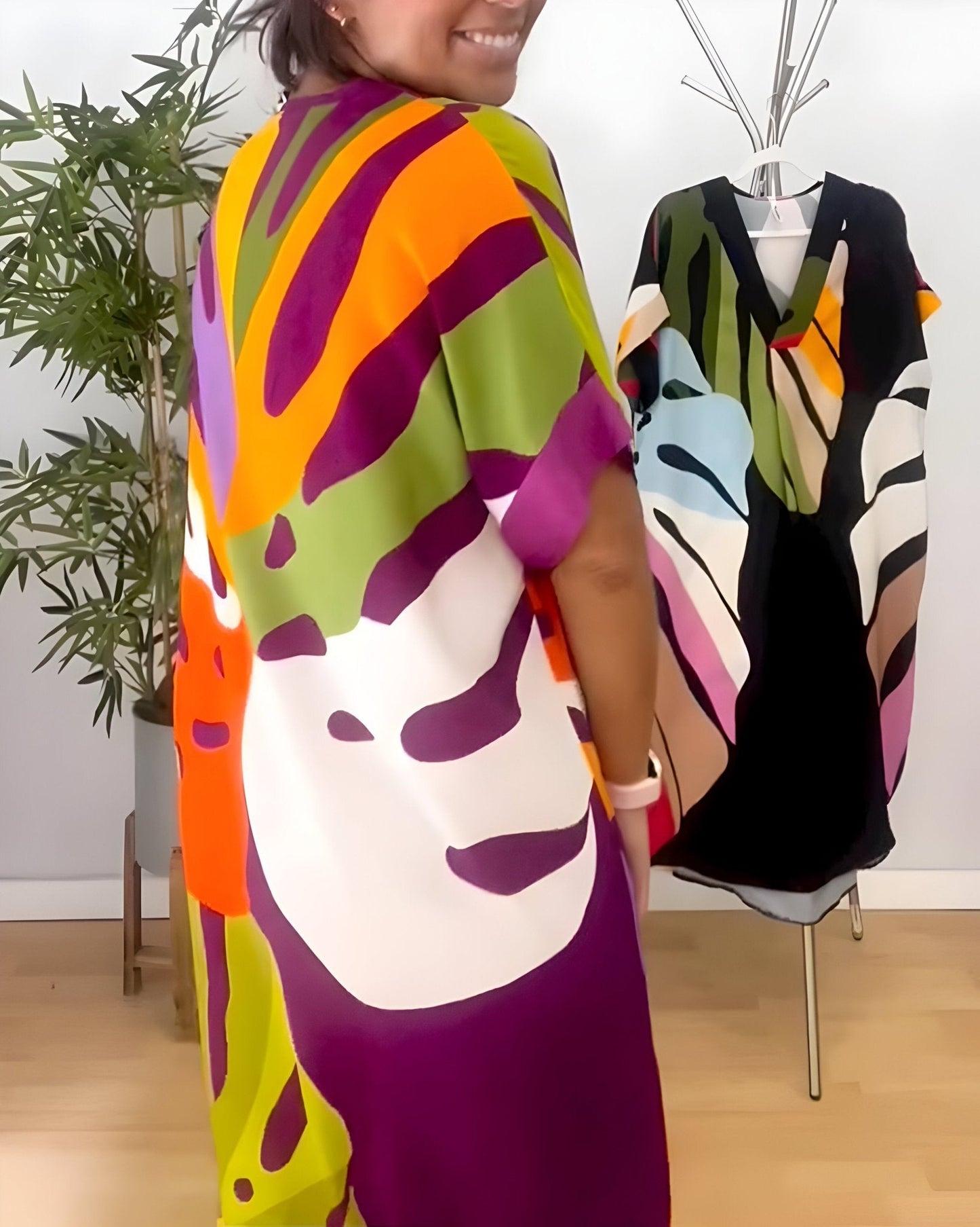 Women's Summer Dress | Abstract Midi V-Neck Midi 7