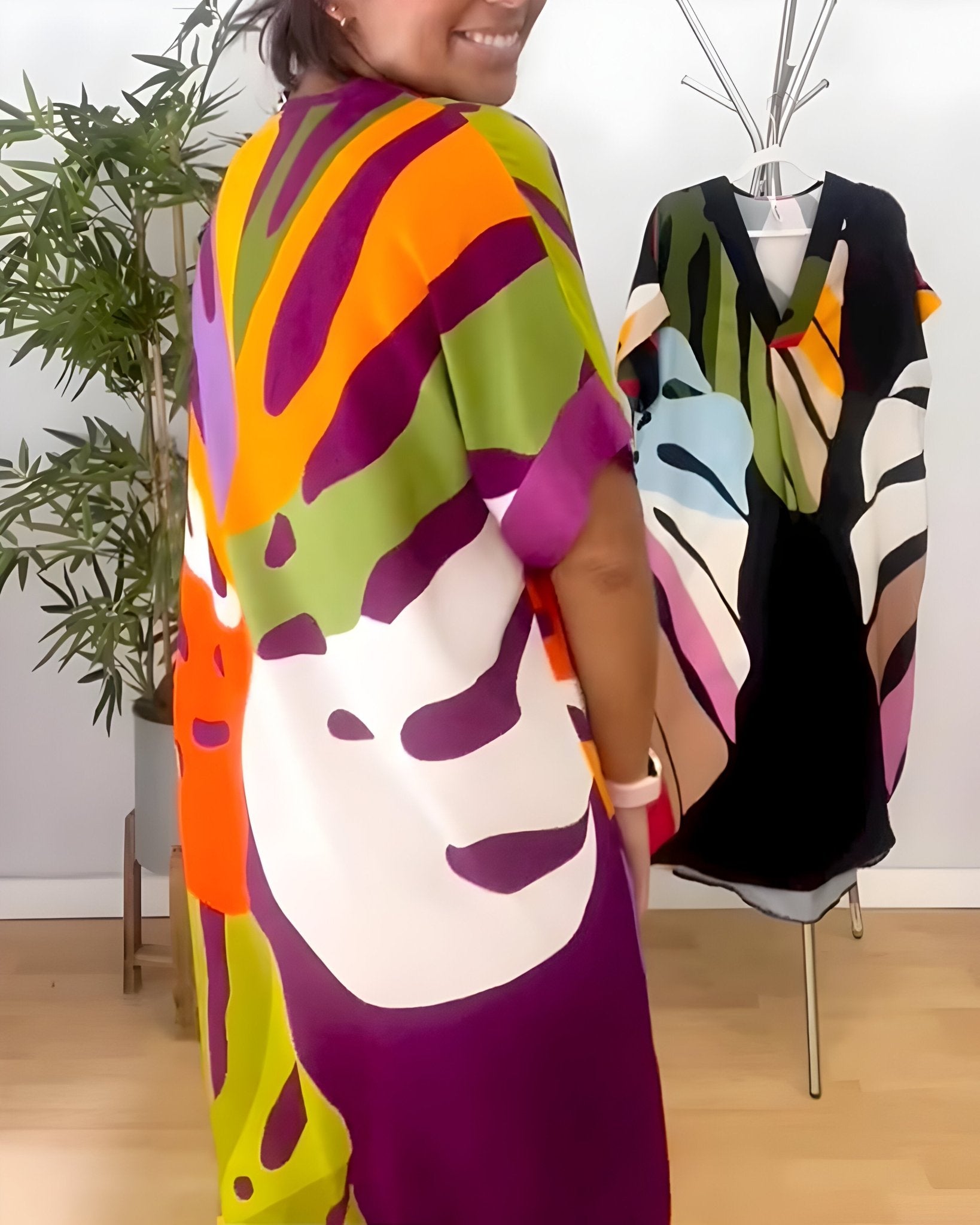 Women's Summer Dress | Abstract Midi V-Neck Midi 7
