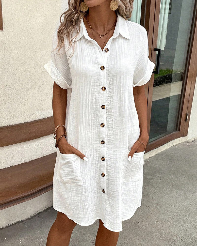 Women's Summer Dress | Collared Mini Button Front Pocket 0