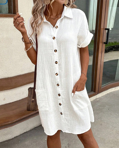 Women's Summer Dress | Collared Mini Button Front Pocket 4