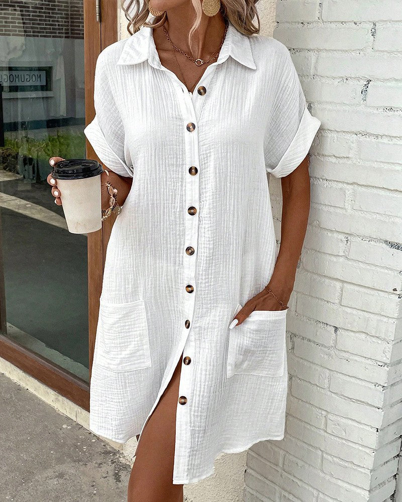 Women's Summer Dress | Collared Mini Button Front Pocket 5