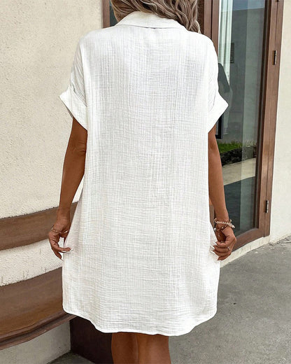Women's Summer Dress | Collared Mini Button Front Pocket 7