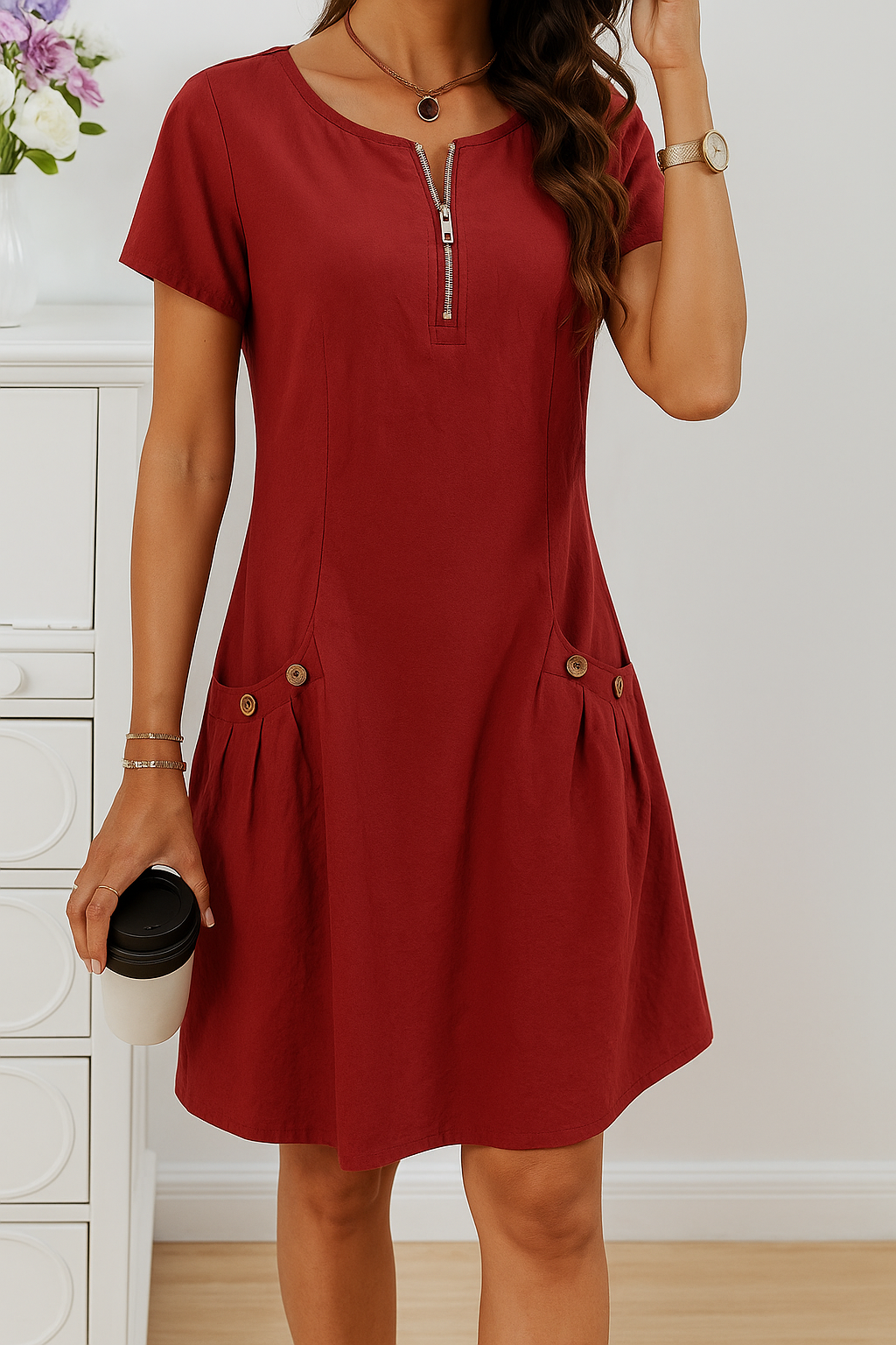 Women’s Summer Dress | Short Sleeve Zip Front 4
