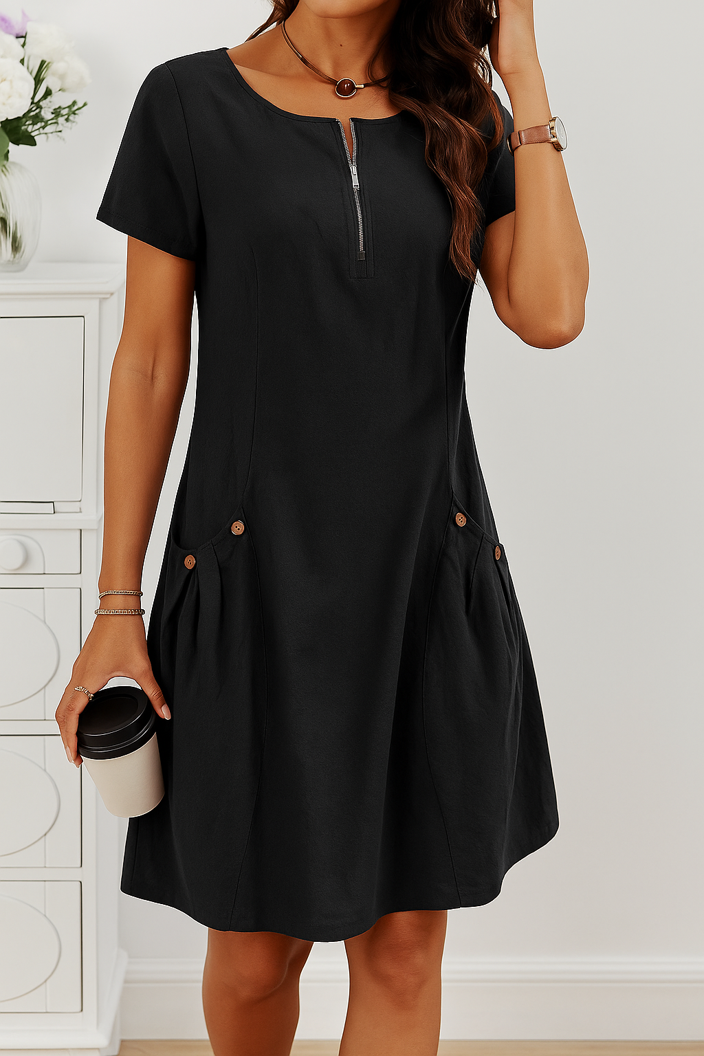 Women’s Summer Dress | Short Sleeve Zip Front 5