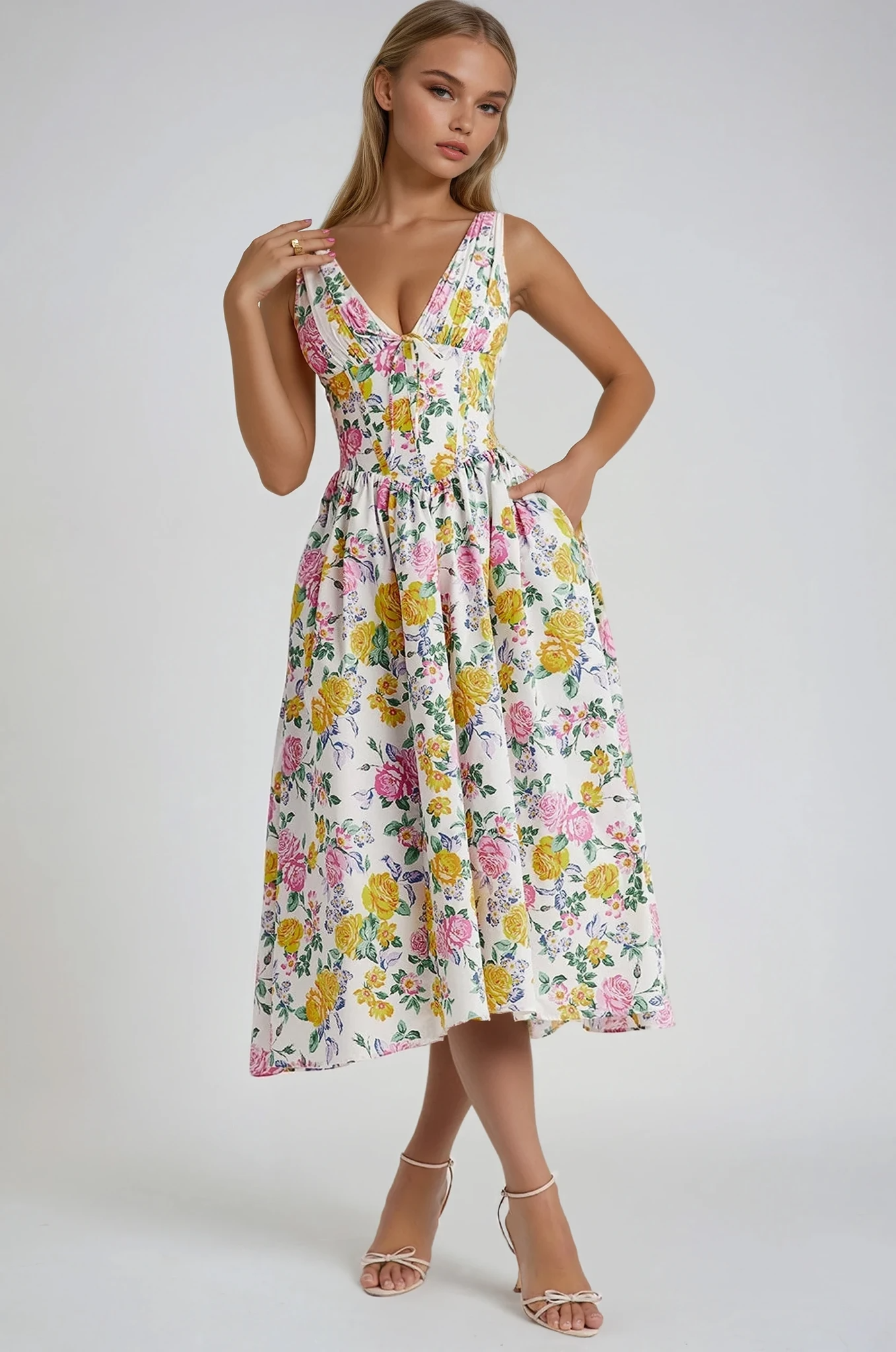 Women’s Summer Dress | Sleeveless V-Neck Midi 0
