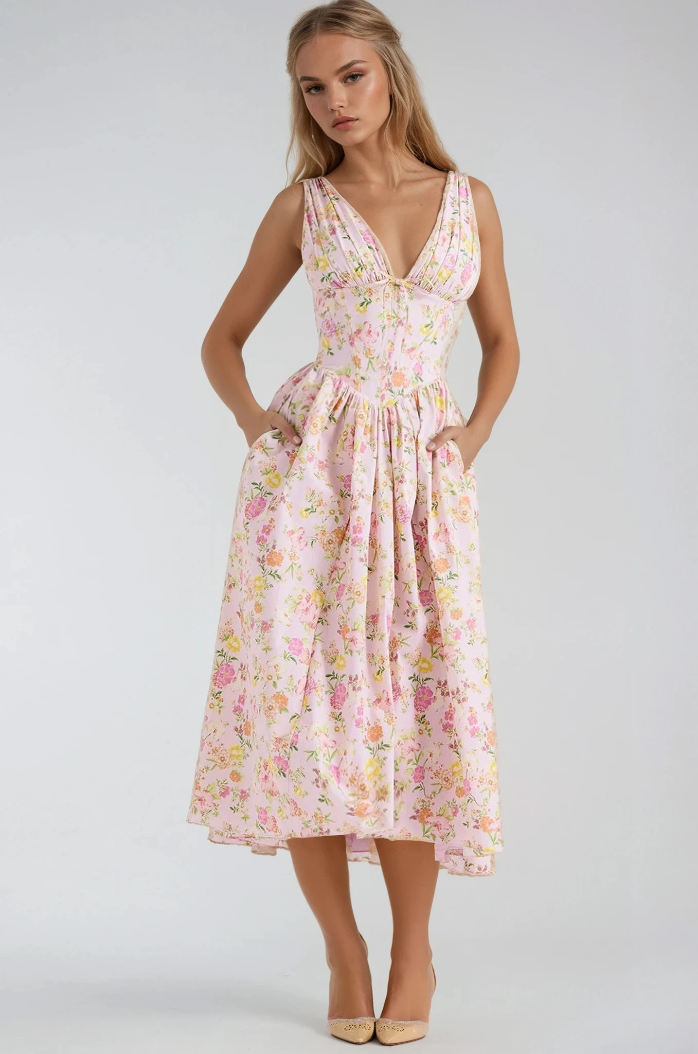 Women’s Summer Dress | Sleeveless V-Neck Midi 1