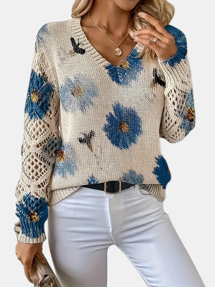 Women's Sweater | Floral Knit V-Neck 6