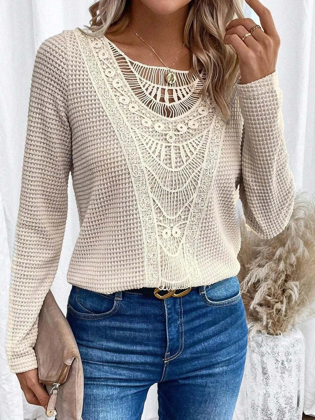 Women's Sweater | Textured Crochet Detail 1