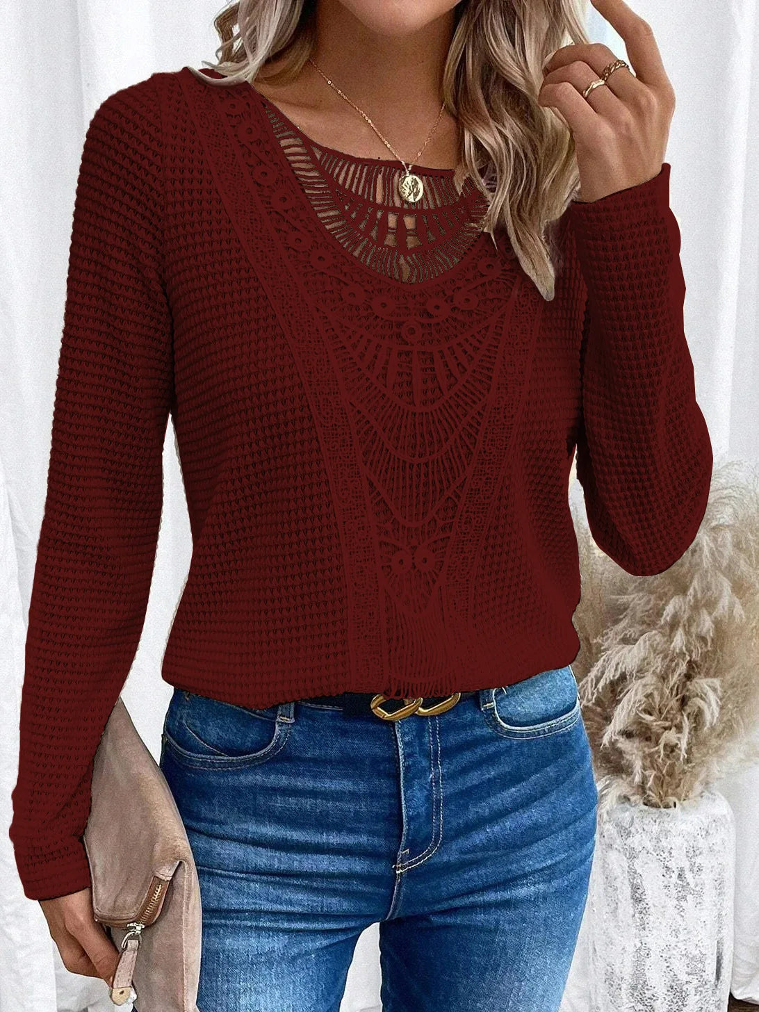 Women's Sweater | Textured Crochet Detail 4
