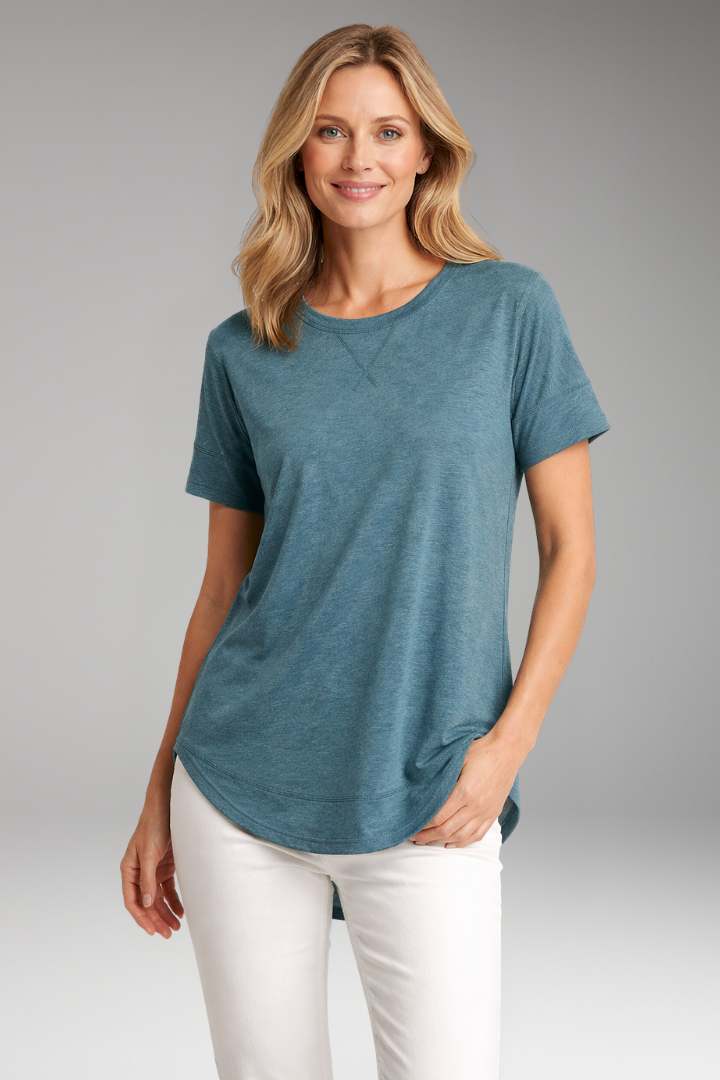 Women's T Shirt with Curved Hem and Short Sleeves 0