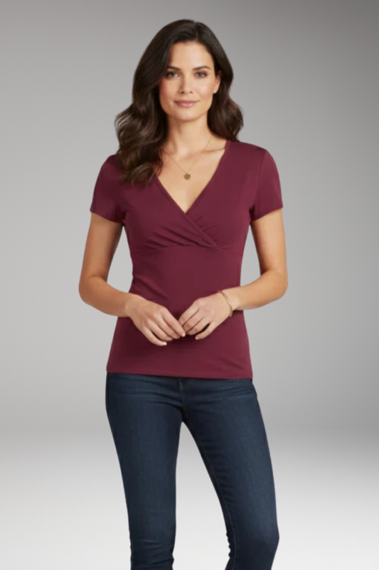 Women's T Shirt with Wrap V Neck and Short Sleeves 0