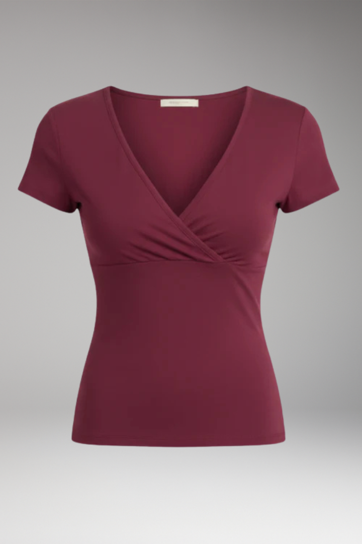 Women's T Shirt with Wrap V Neck and Short Sleeves 1