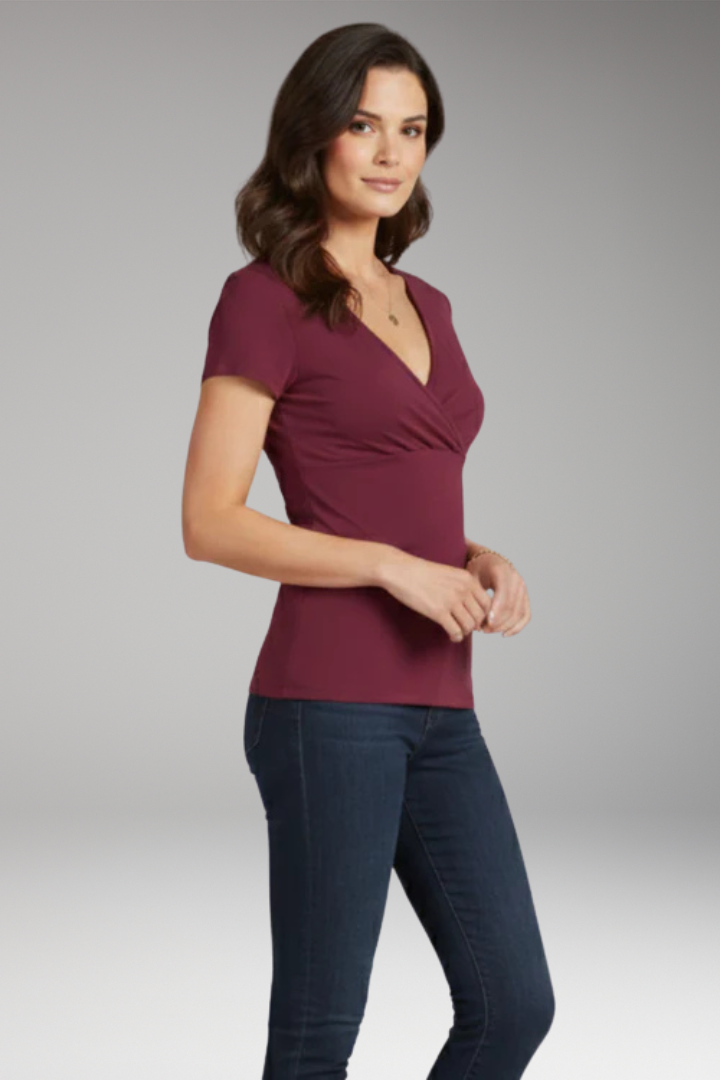 Women's T Shirt with Wrap V Neck and Short Sleeves 2
