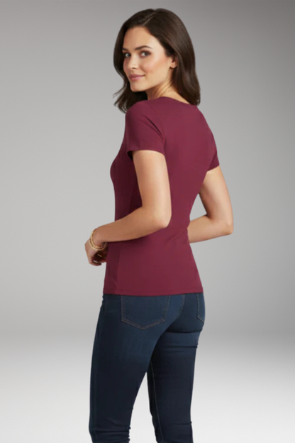 Women's T Shirt with Wrap V Neck and Short Sleeves 3