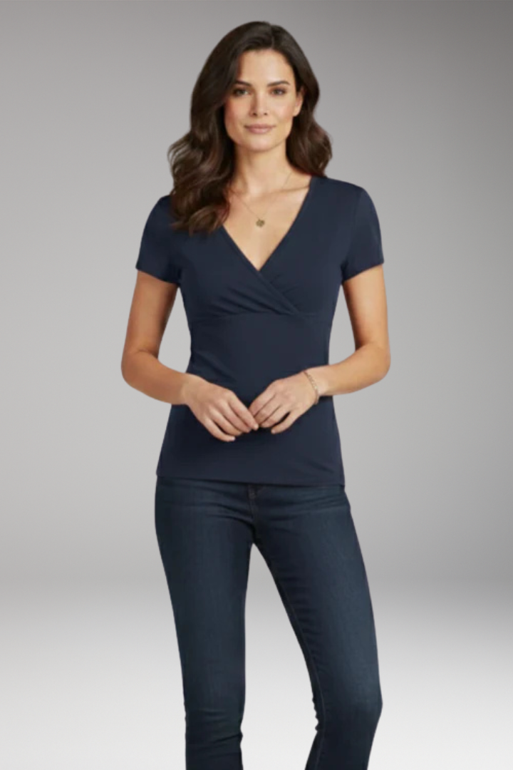 Women's T Shirt with Wrap V Neck and Short Sleeves 6