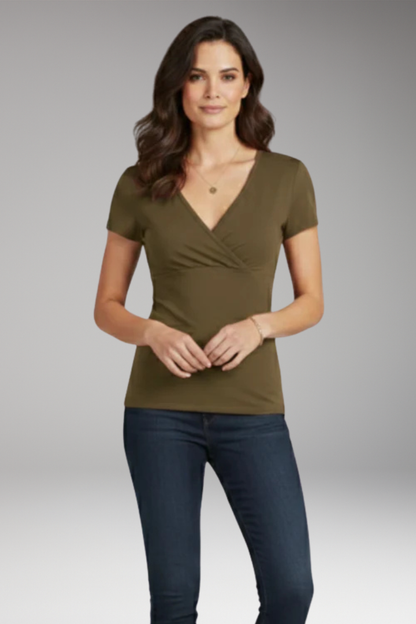 Women's T Shirt with Wrap V Neck and Short Sleeves 8