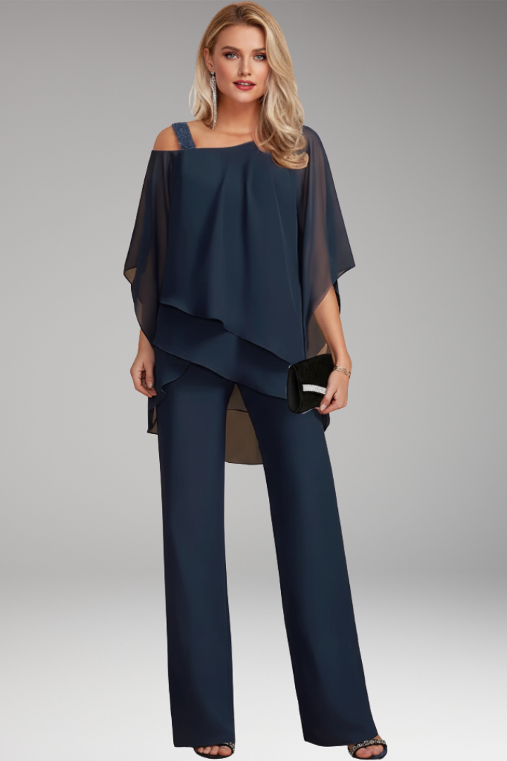 Women's Two-Piece Set with Layered Top and Wide-Leg Pants 0
