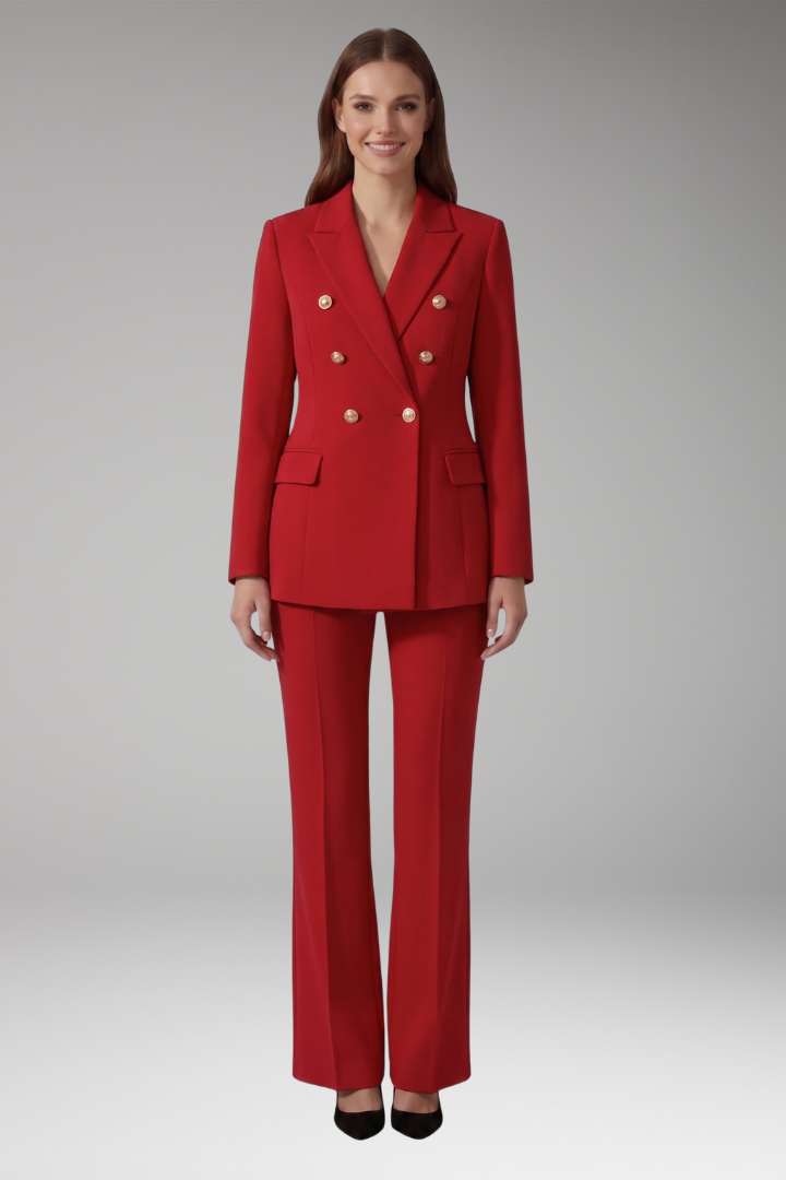 Women's Two Piece Set with Lapel Collar Blazer and Trousers 0