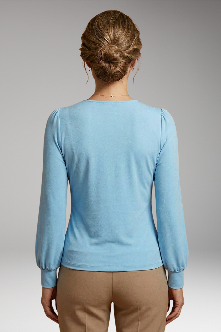 Women’s V-Neck Blouse with Ruched Waist and Long Sleeves 4