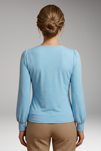 Women’s V-Neck Blouse with Ruched Waist and Long Sleeves 4