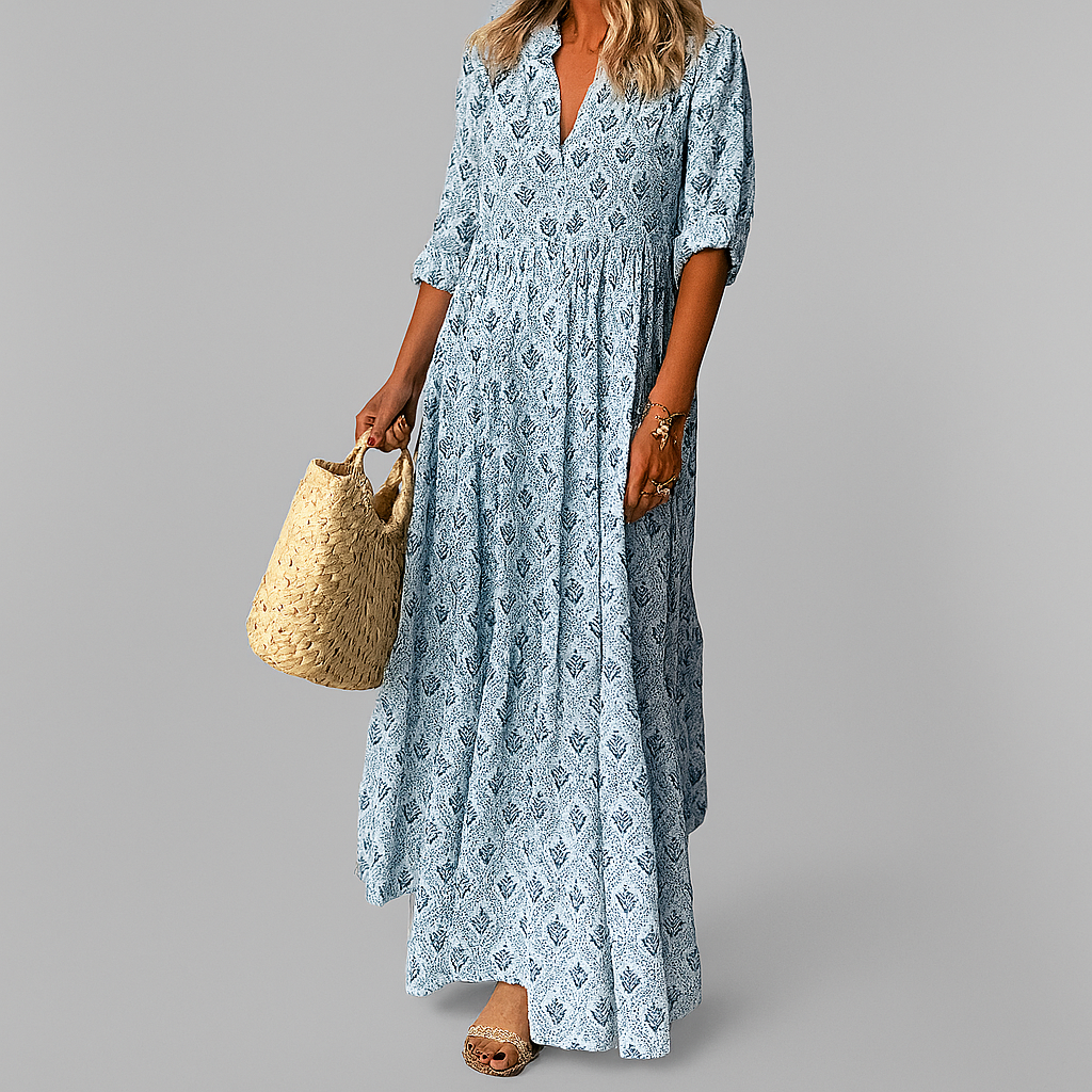 Women’s Vintage Print Lightweight Cotton Maxi Dress 1