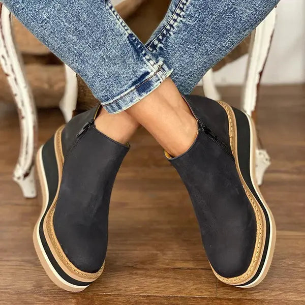 Women's Ankle Boots | Platform Wedge, V-Cut Collar