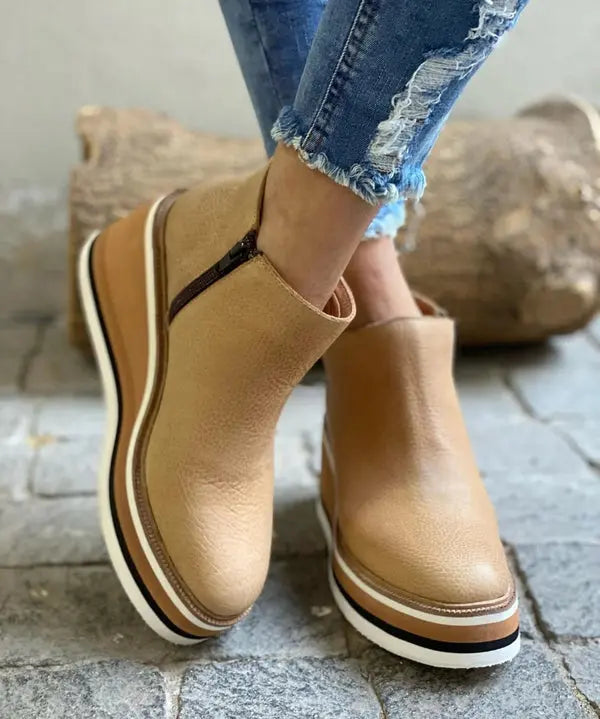 Women's Ankle Boots | Platform Wedge, V-Cut Collar
