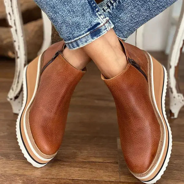 Women's Ankle Boots | Platform Wedge, V-Cut Collar