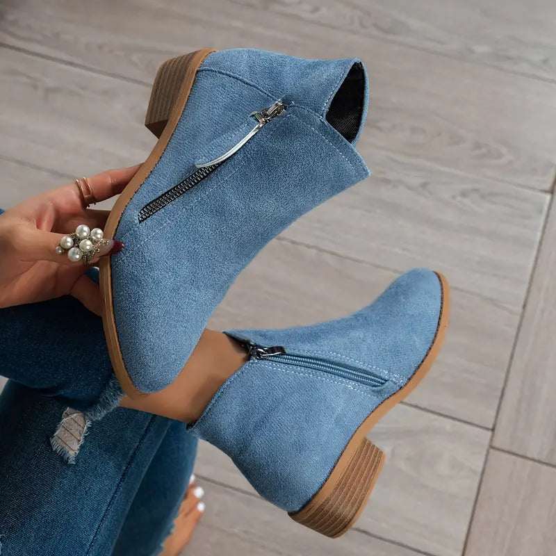 Women's Ankle Boots | Side Zip, Low Stacked Block Heel