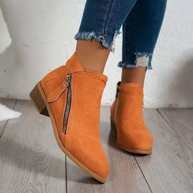 Women's Ankle Boots | Side Zip, Low Stacked Block Heel