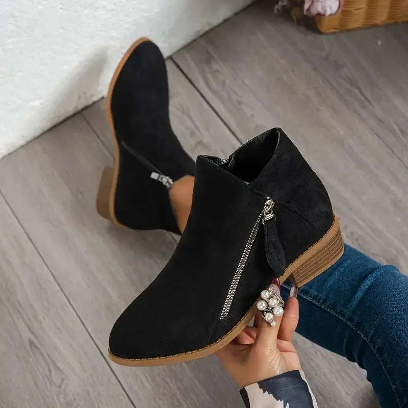 Women's Ankle Boots | Side Zip, Low Stacked Block Heel