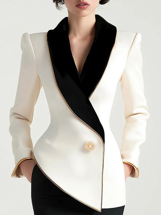 Women's Asymmetric Blazer | Contrast Lapel Design