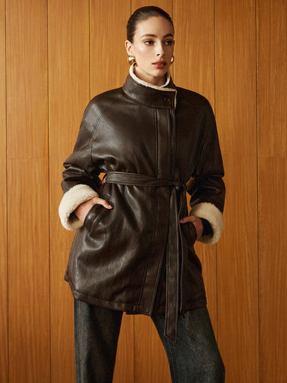 Women's Aviator Coat | Belted Waist & Cosy Lining