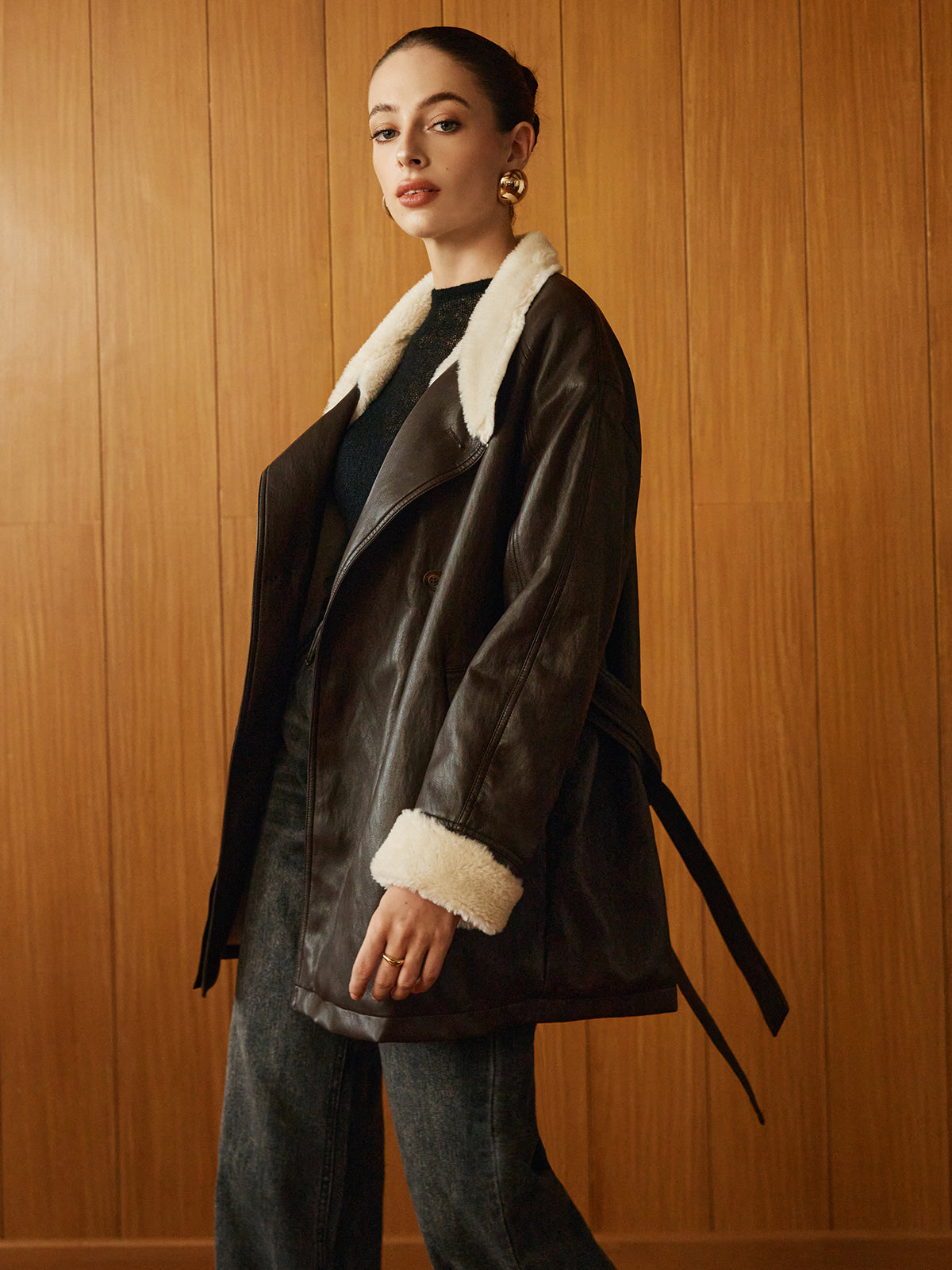Women's Aviator Coat | Belted Waist & Cosy Lining